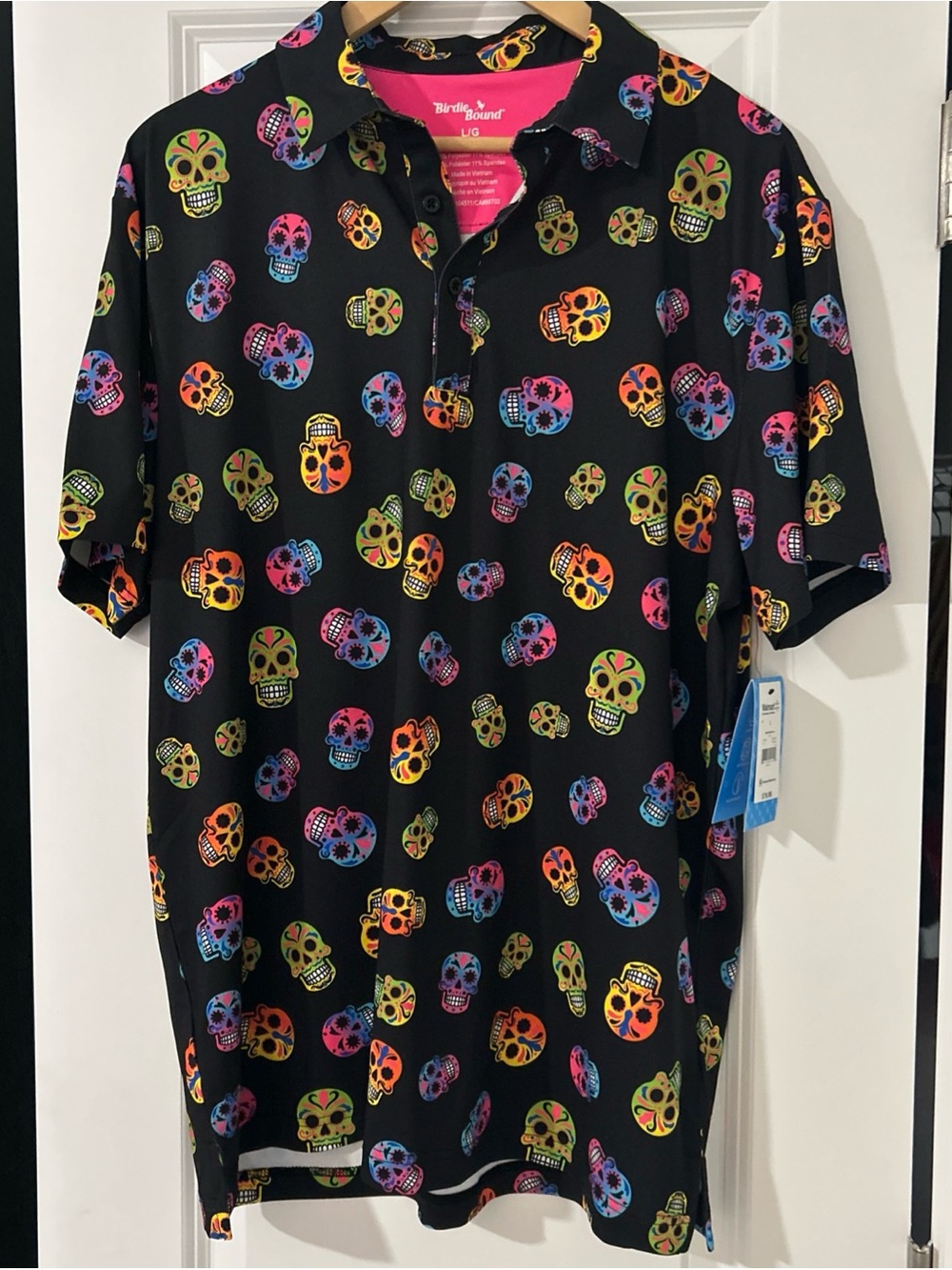 Birdie Bound Men's Day of the Dead Polo Shirt, Large- NWT